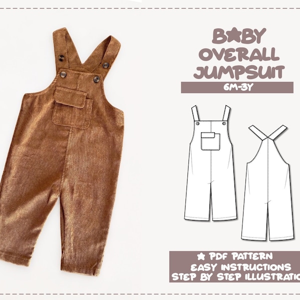 Modèle de couture de combinaison globale pour bébé 6M-3Y Modèle de combinaison unisexe pour bébé Modèle de couture pour bébé Modèle PDF pour bébé