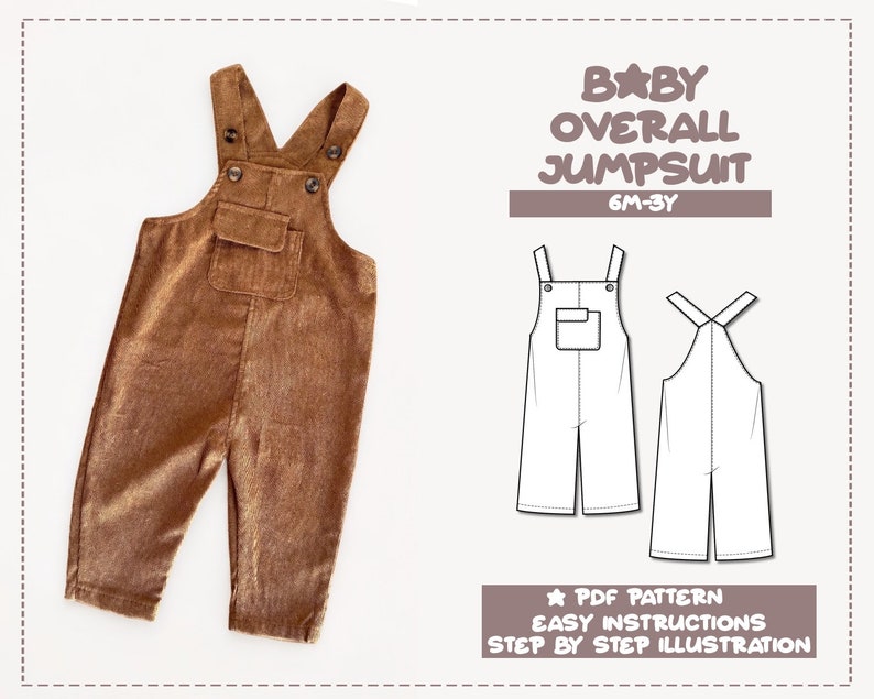 Baby Overall Jumpsuit pdf sewing pattern with easy instructions and step by step illustrations.