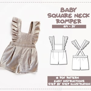 Baby Romper Sewing Pattern Baby PDF Pattern Ruffle Sleeve Sewing Pattern Square Neck Romper Pattern