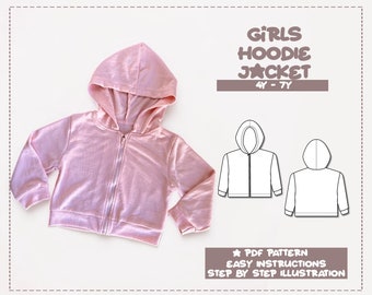 Girls Jacket Sewing Pattern 4Y-7Y Hoodie Jacket Pattern Kids Sewing Pattern Outerwear PDF Pattern Child’s Hoodie Jacket Sewing Pattern