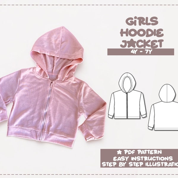 Girls Jacket Sewing Pattern 4Y-7Y Hoodie Jacket Pattern Kids Sewing Pattern Outerwear PDF Pattern Child’s Hoodie Jacket Sewing Pattern