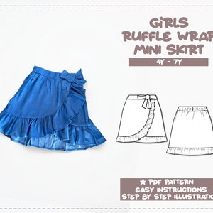 Girls Ruffle Wrap Mini Skirt pdf sewing pattern with easy instructions and step by step illustrations.