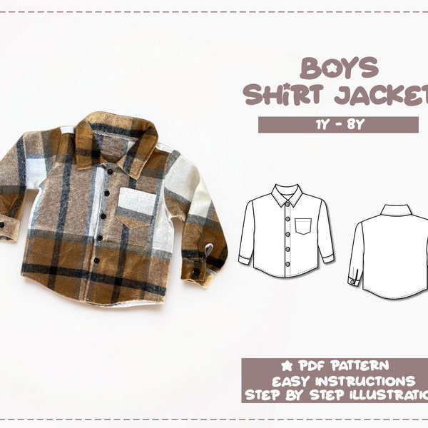 Boys Jacket Sewing Pattern 1Y-8Y Shirt Jacket Pattern Kids Sewing Pattern Outerwear PDF Pattern Child Shirt Sewing Pattern