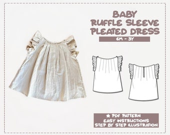Baby Dress Sewing Pattern 6M-3Y Toddler Girl Dress PDF Pattern Infant Dress Sewing Pattern Baby Ruffle Sleeve Pleated Dress Sewing Pattern