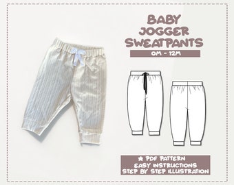 Baby Jogger Sweatpants Sewing Pattern 0M-12M Baby Pants Pattern Newborn Pants Pattern Baby PDF Sewing Pattern