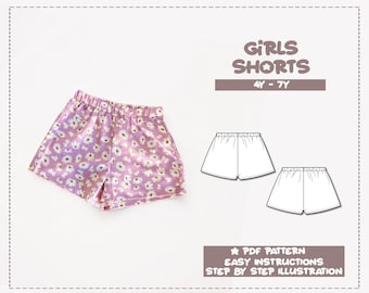 Kinder Shorts Schnittmuster Kinder Shorts Muster 4J-7J Gummibund Sommer Shorts Schnittmuster Easy Shorts PDF Pattern