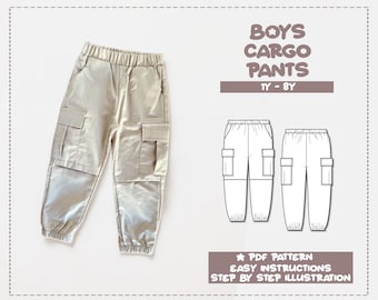 Boys Pants Sewing Pattern 1Y-8Y Cargo Pants Pattern Kids Sewing Pattern Pants PDF Pattern Child’s Pants Sewing Pattern