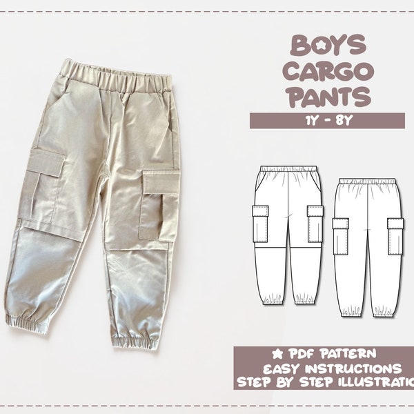 Boys Pants Sewing Pattern 1Y-8Y Cargo Pants Pattern Kids Sewing Pattern Pants PDF Pattern Child’s Pants Sewing Pattern