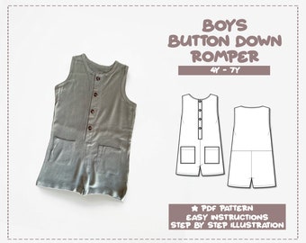Romper Sewing Pattern 4Y-7Y Sleeveless Button Down Romper Pattern Jumpsuit Sewing Pattern Toddler Romper Pattern Kids Romper Sewing Pattern