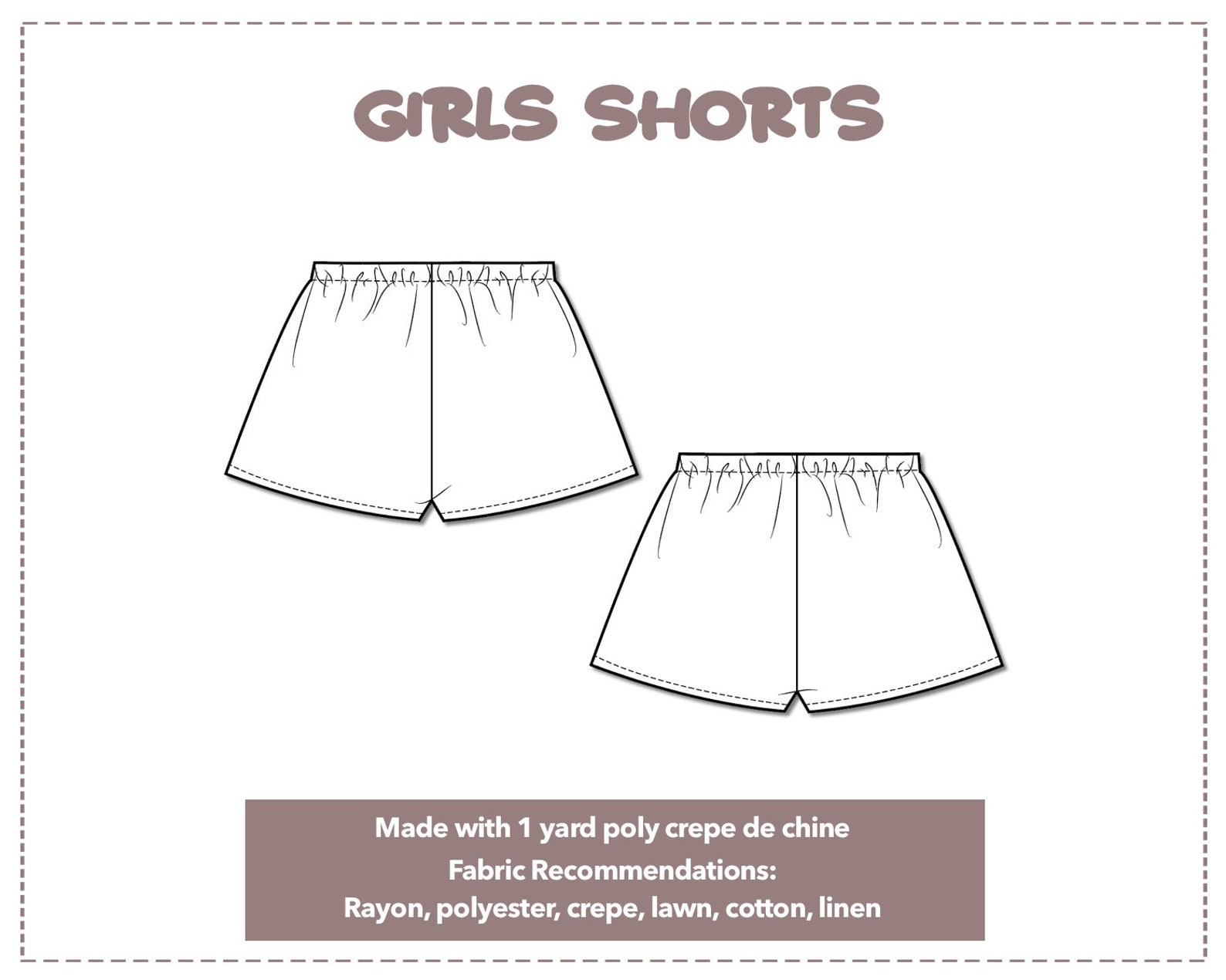 Kids Shorts Sewing Pattern Girls Shorts Pattern 4Y7Y Elastic Waist