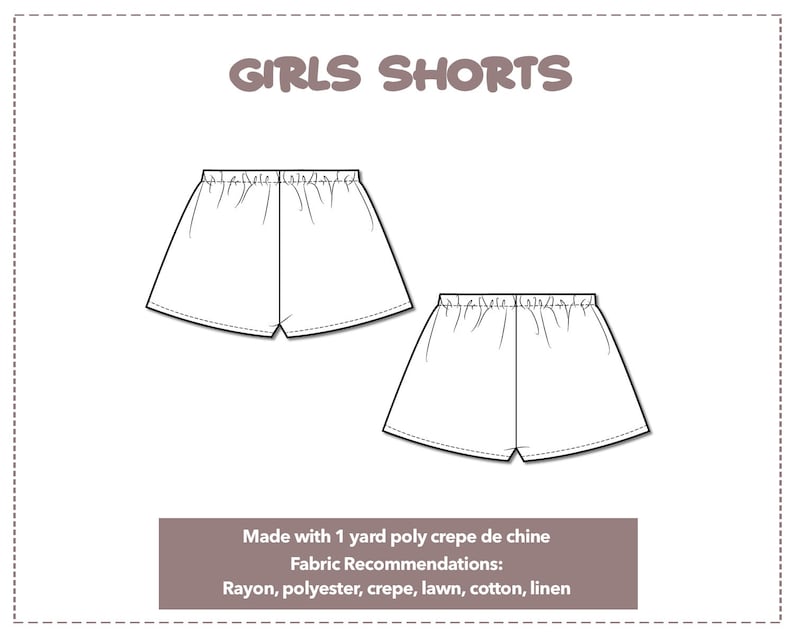 Kids Shorts Sewing Pattern Girls Shorts Pattern 4Y7Y Elastic Waist