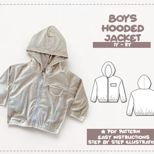 Boys Jacket Sewing Pattern 1Y-8Y Hoodie Jacket Pattern Kids Sewing Pattern Outerwear PDF Pattern Child’s Hoodie Jacket Sewing Pattern