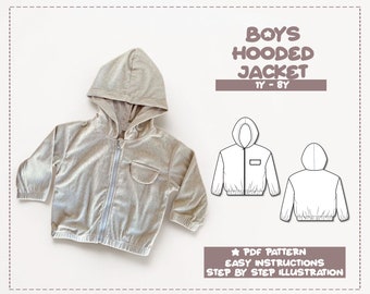 Boys Jacket Sewing Pattern 1Y-8Y Hoodie Jacket Pattern Kids Sewing Pattern Outerwear PDF Pattern Child’s Hoodie Jacket Sewing Pattern