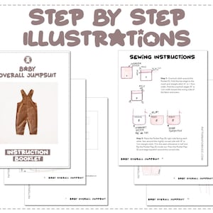 Baby Overall Jumpsuit sewing pattern step by step illustrations.