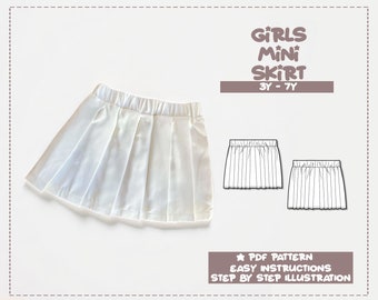 Girl’s Skirt Sewing Pattern 3Y-7Y Pleated Skirt Pattern Kids Sewing Pattern Mini Skirt PDF Pattern Child’s Skirt Sewing Pattern