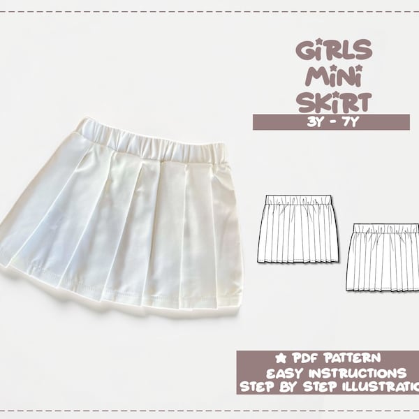 Girl’s Skirt Sewing Pattern 3Y-7Y Pleated Skirt Pattern Kids Sewing Pattern Mini Skirt PDF Pattern Child’s Skirt Sewing Pattern