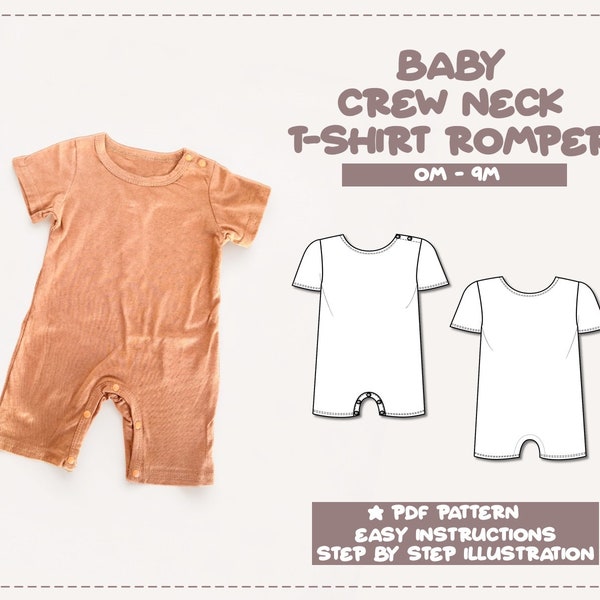 Baby Romper Sewing Pattern Baby PDF Pattern T-Shirt Onesie Sewing Pattern Crew Neck Romper Pattern