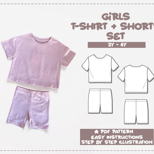 Girls T-Shirt and Biker Shorts Sewing Pattern 2Y-6Y Tee and Shorts Sewing Pattern Kids Shorts Leggings Pattern Kids Tee Sewing Pattern