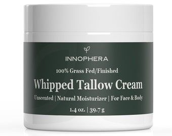 Whipped Beef Tallow Cream for Skin Care ‒ Grass Fed/Finished ‒ 100% Natural Moisturizer for Sensitive Skin ‒ Unscented & Odorless ‒ 1.4 oz.