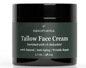 Whipped Beef Tallow Anti-Aging Face Cream with 1% Bakuchiol ‒ All-Natural Wrinkle Repair and Moisturizing Cream ‒ Unscented ‒ 1.7 oz.