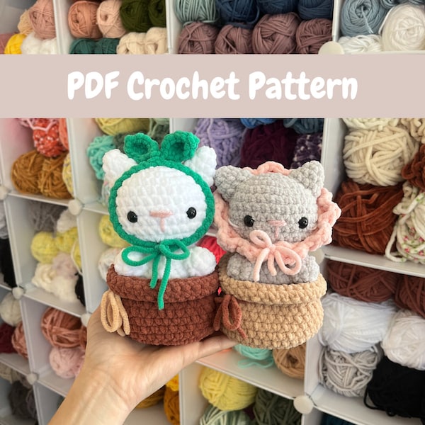 2 in 1 Crochet Pattern | Flower and Sprout Cat Crochet Pattern PDF | Amigurumi Cat Pattern