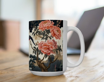 Floral Ceramic Mug, 15oz, Wedding Gift, Home Gift, Housewarming Gift, Birthday Gift, Anniversary Gift, Gift Idea, Kitchen Decor, Office