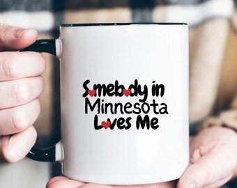 Minnesota state mug, long distance relationship gift, miss you, boyfriend girlfriend, Heart coffee mug, I love you gift, love quote mug