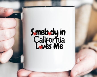 California state mug, long distance relationship gift, miss you, boyfriend girlfriend, Heart coffee mug, I love you gift, love quote mug