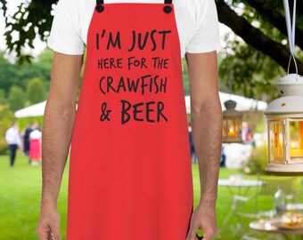 Red Apron, Crawfish & Beer Lover Gift, Cooking Kitchen Chef Apparel, Funny Cooking Apron, BBQ Grilling, Seafood Boil, Cajun Cuisine
