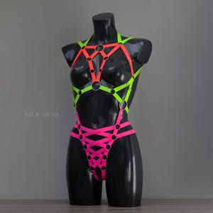 Rave Unisex Outfit, UV React, Festival Outfit, Dance Outfit, Rave Neon Costume, Festival Clothing, Neon Harness, EDM, Burning Man Outfit