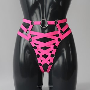 Festival Neon Pink Panties, Harness Panties, Festival Lingerie, Neon Dance Outfit, Neon Festival Clothing, Rave Neon Outfit, Pink Lingerie