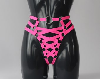 Festival Neon Pink Panties, Harness Panties, Festival Lingerie, Neon Dance Outfit, Neon Festival Clothing, Rave Neon Outfit, Pink Lingerie