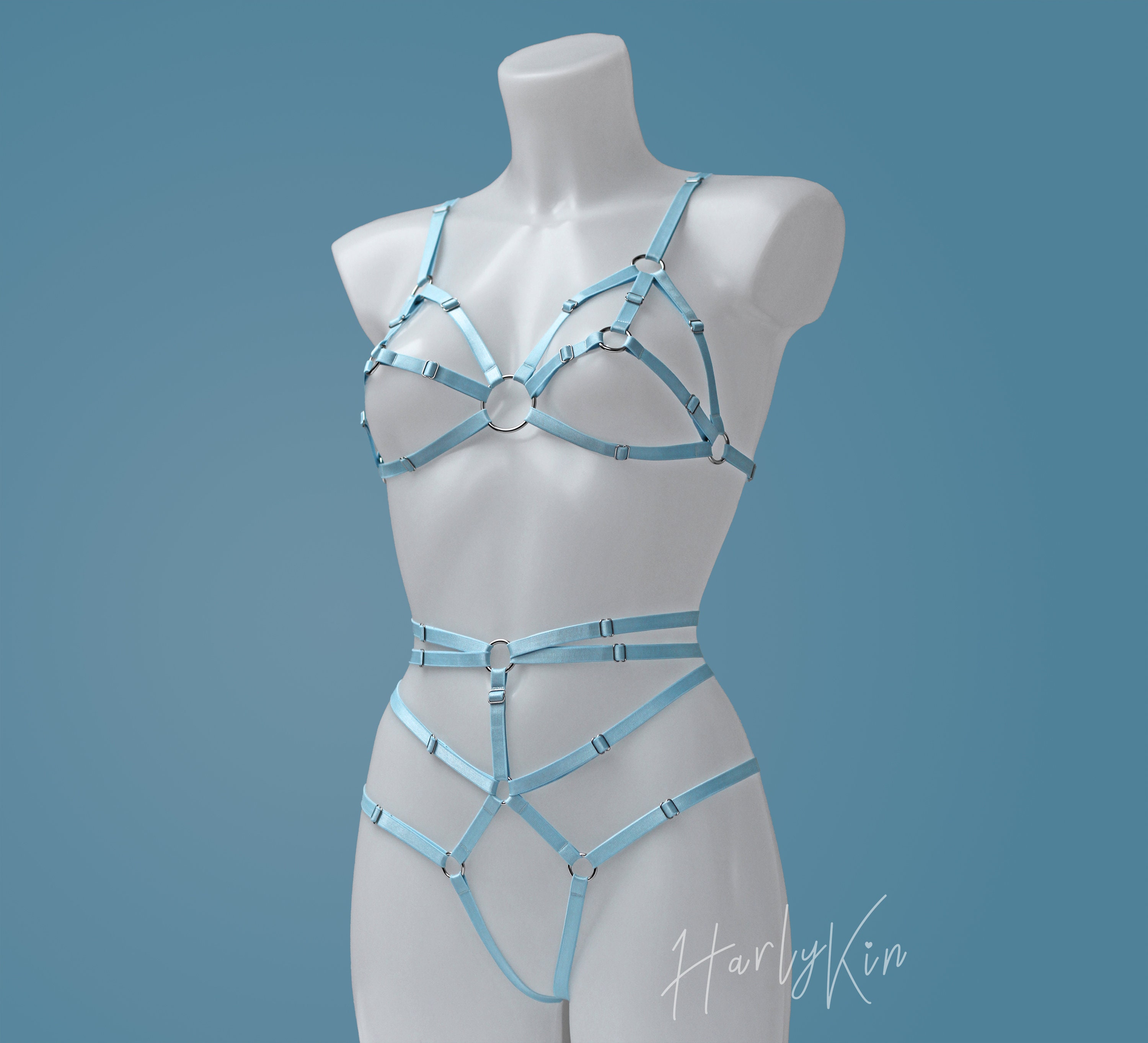 Romantic Honeymoon Lingerie, Bride Gift, Bridal Lingerie, Wedding Lingerie,  Light Blue Lingerie Set, Something Blue, Longline Bra, Underwear 