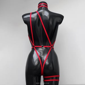 Red Bodysuit, Red Lingerie, Rave Red Bodysuit, Harness Bodysuit, Cage Body, Exotic Pole Dance Outfit, Festival Clothing, Red Harness image 3