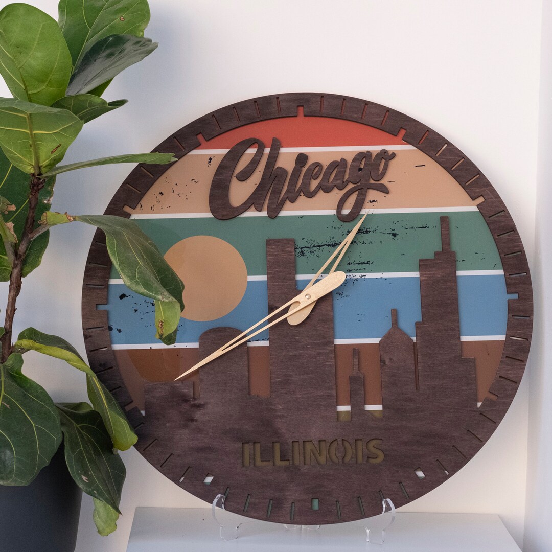 Chicago Wall Clock Chicago Skyline Clock Illinois Wall - Etsy