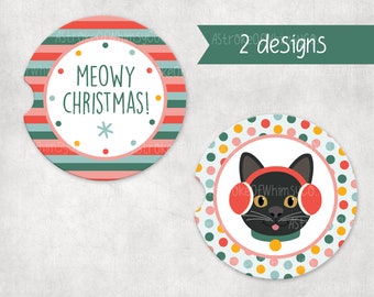 CHRISTMAS BLACK CAT - Keychains, Car Coasters - Sublimation Template Files png digital download / Cat Lady / Cat Mom / Kitten