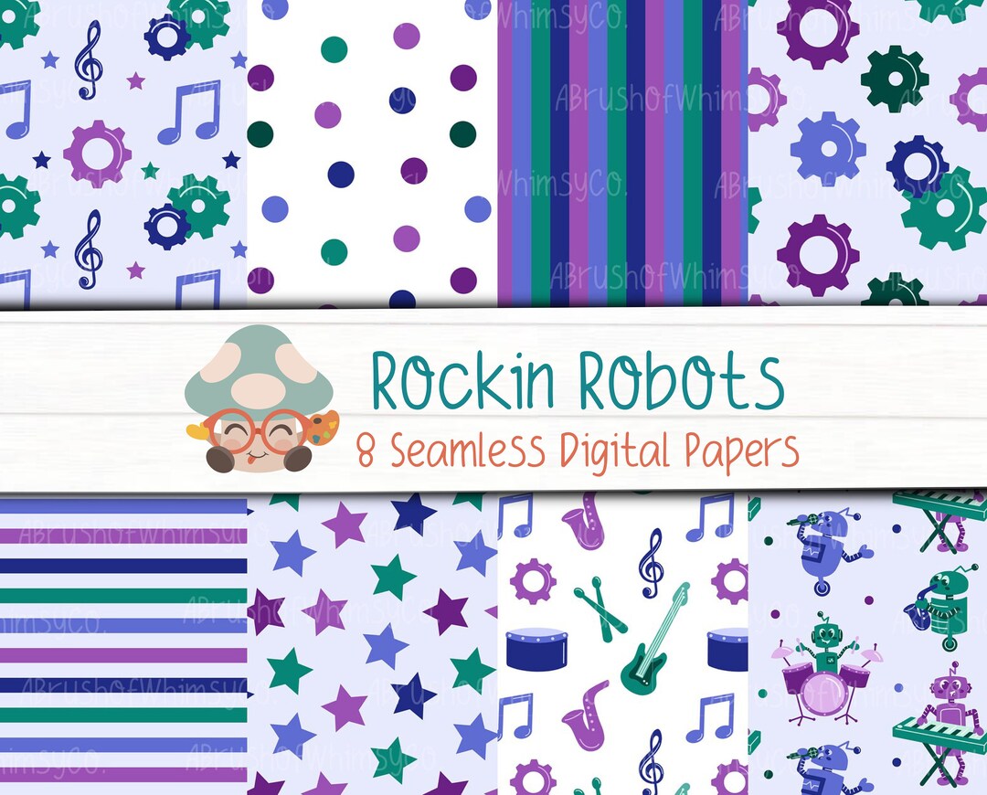 ROCKIN ROBOTS Seamless Digital Paper Set 8 Patterns / Sublimation ...