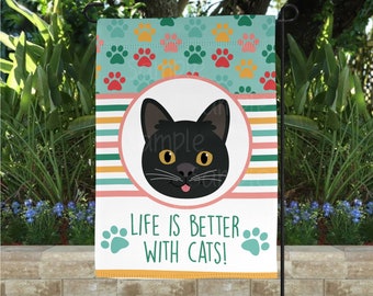 BLACK CAT - Garden Flag Design - Sublimation Design png file - digital download / Cat Lady / Cat Mom / Cat Mama / Rescue Mama / Pawprint