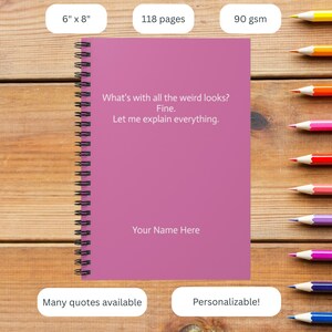 Cuaderno de espiral personalizado de Kirby / Cuaderno con nombre personalizado y citas del juego Kirby / Diario pequeño para hombre o regalo / Tapa rosa con texto blanco