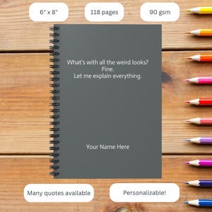 Cuaderno espiral personalizado de Kirby / Cuaderno con nombre personalizado y citas del juego Kirby / Diario pequeño para hombre o regalo / Tapa gris con texto blanco