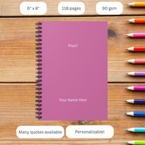 Cuaderno espiral personalizado de Kirby / Cuaderno con nombre personalizado y citas del juego Kirby / Diario pequeño para hombre o regalo / Tapa rosa, texto blanco, poyo