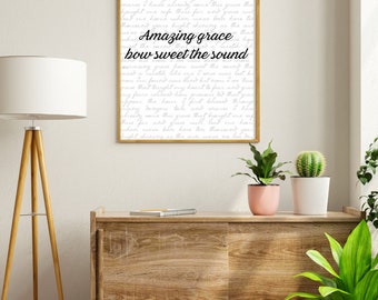 Amazing Grace Hymn wall art gift, Christian art, baptism gift, housewarming gift