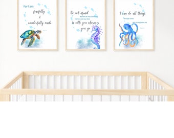 Ocean watercolor Bible verse nursery art, children’s room art, baby shower gift
