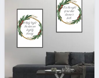 O Holy Night Christmas carol wreath art, Christmas gift, pdf png, digital download