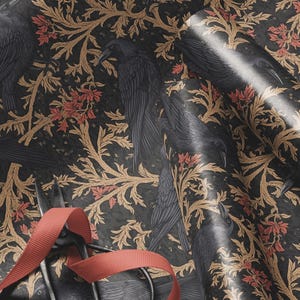 Baroque Raven Wrapping Paper, Dark Academia Gift Wrap, Vintage Victorian Pattern, Crow Birthday Present Packaging
