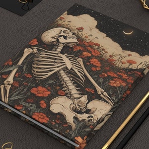 Custom Skeleton Hardcover Journal, Personalized Name, Gothic Diary Notebook, Spooky Sketchbook, Halloween Gift, Creepy Planner