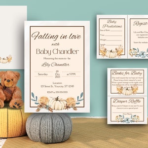 Customizable Falling for Baby Baby Shower Invitation Set Template