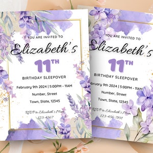 Choisissez votre modèle d&#39;invitation personnalisable à fleurs violettes. Invitation florale violette.