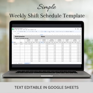 Può includere: Uno screenshot di un foglio di calcolo di Google Sheet sullo schermo di un computer portatile. Il foglio di calcolo è intitolato "Shift Schedule" e include colonne per il nome del dipendente, il ruolo e gli orari di inizio e fine giornalieri. Il foglio di calcolo è per la settimana del 24 novembre 2013.