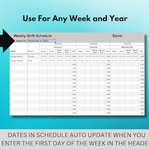 Google Sheets Weekly Shift Schedule Template Calendar With Break Start ...